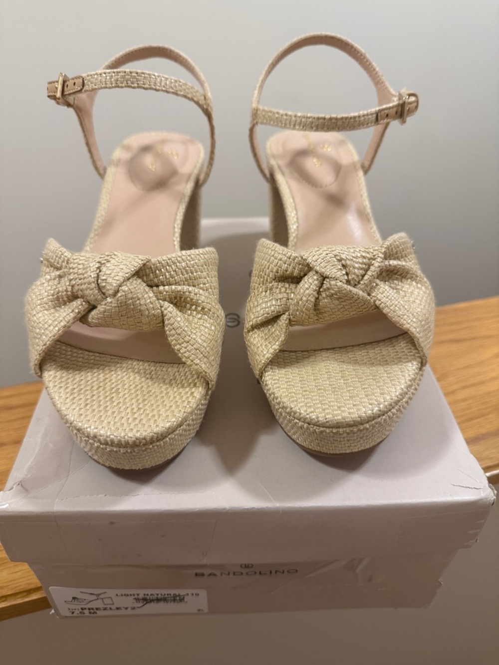 Bandolino Prezley2 Cream Knotted Platform Sandals with Ankle Strap